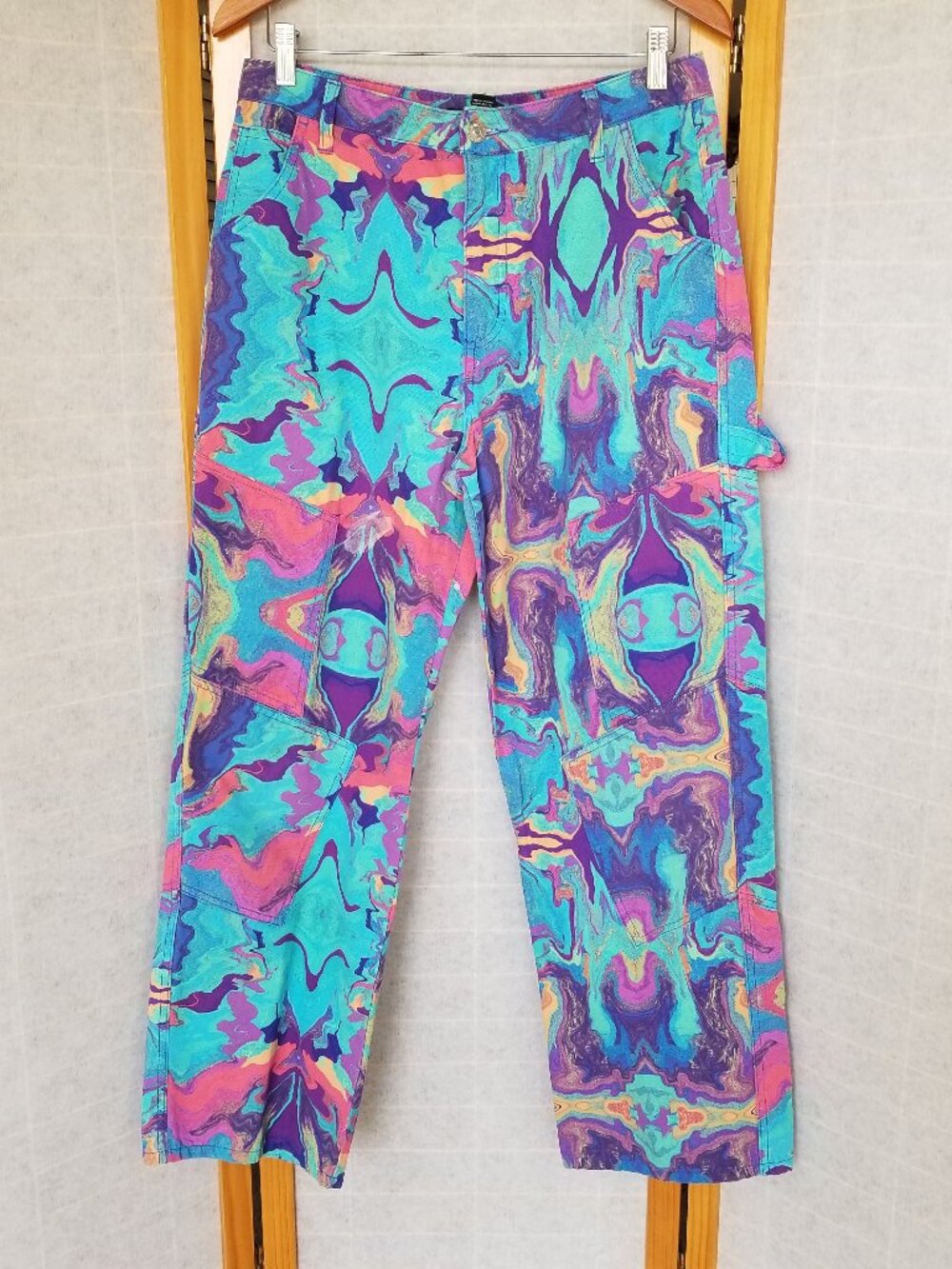 Forever 21 Jeans Oil Slick Marble Paint High Rise Baggy Y2K Carpenter Pants‎ XL